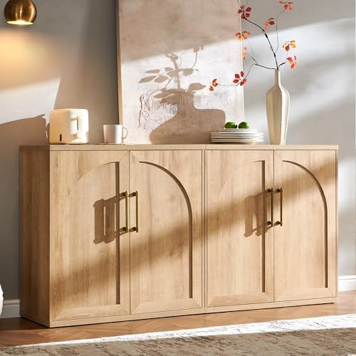 ACCOHOHO Arched Door Sideboard Buffet Cabinet, Natural Oak