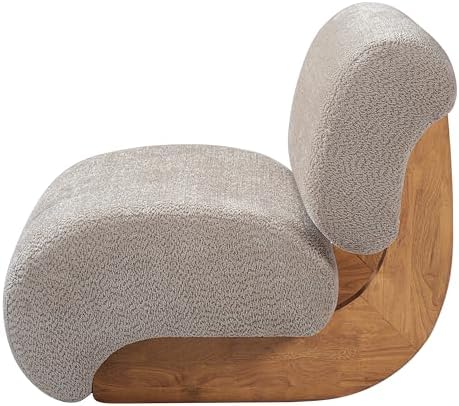 Merax 28" Modern Curved Boucle Accent Chair with Solid Wood Base, Mid-Century Armless Upholstered Slipper Lounge Chair for Living Room, Bedroom, Reading Nook, Natural + Almond