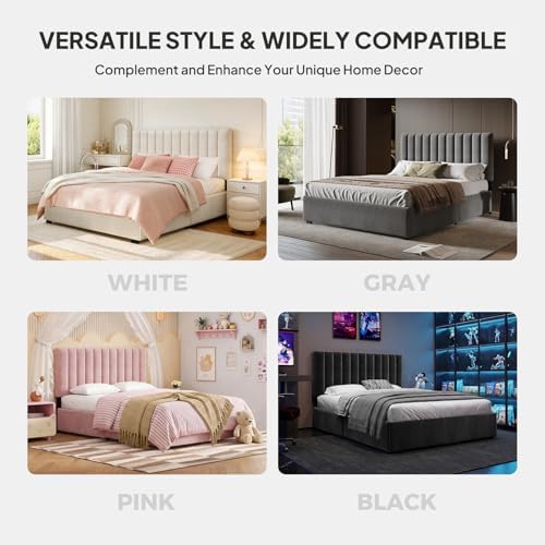Welzona Queen Size Upholstered Bed Frame with Headboard & 2 Drawers, Black