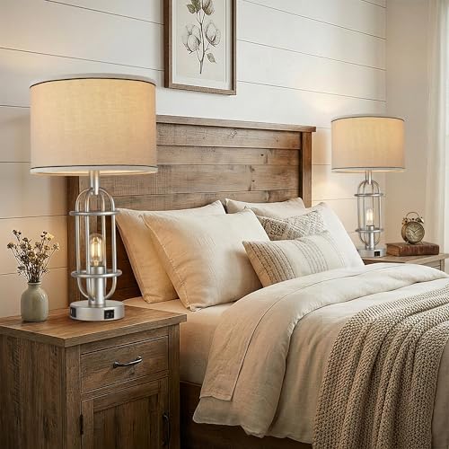 Reaketon 22.3”Farmhouse Table Lamps for Living Room, Bedroom Lamps Set of 2