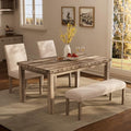 Modern Fort 4-Piece Farmhouse Dining Table Set for 4, 60" Rectangular Wood Dining Table with 2 Upholstered Chairs& Bench，Nailhead Trim, Kitchen Table with Chairs Set for Dining Breakfast Nook
