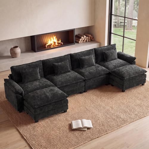 Oprisen 154" Modular Sectional Sofa, Comfy Deep Cloud Couch with Ottoman