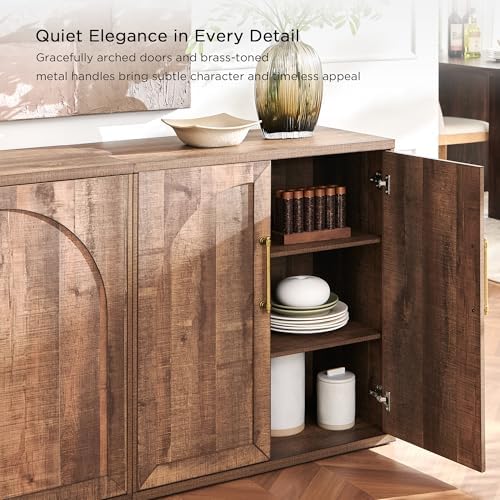 ACCOHOHO Arched Door Sideboard Buffet Cabinet Set of 2, Rustic Oak