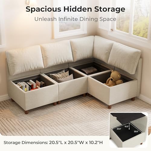 SITJOY Breakfast Nook Bench with Storage, Beige, 1 Seat