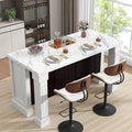 Gyfimoie 63" Large Imitation Marble Bar Table with Roman Column,36" Tall Island Table with Charging Station,Mordern Kitchen Island,Home Bar Unit for Home Kitchen, Living Room, Balcony, Basement