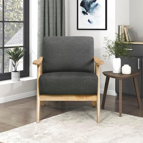 Lexicon Mid Century Modern Accent Chair with Natural Wood Frame, Dark Gray