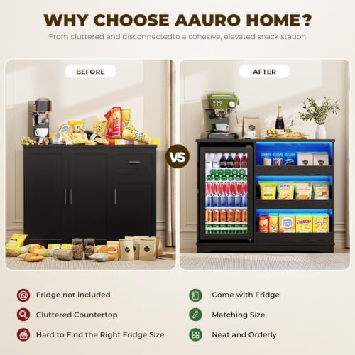 Snack Bar Cabinet with Fridge Included for Home Theater, Black