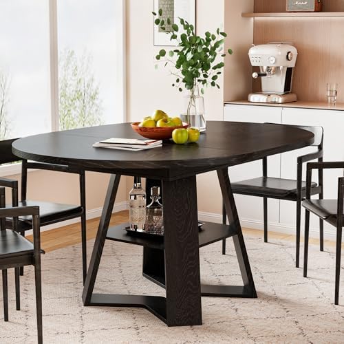 43.3"-59" Extendable Round Oval Dining Table for 4-8 with Storage Shelf