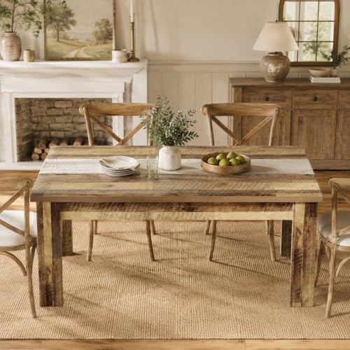 63" Farmhouse Dining Table with 1.18" Thickened Top, Rectangular Kitchen Table for 4-6 People, Heavy Duty Rustic Wood Dinner Table for Dining Room, Sturdy Wood Table, 300 lbs, Rustic Brown