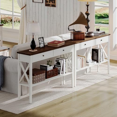 ChooChoo 47" Farmhouse Entryway Table with Drawers and Storage Shelf