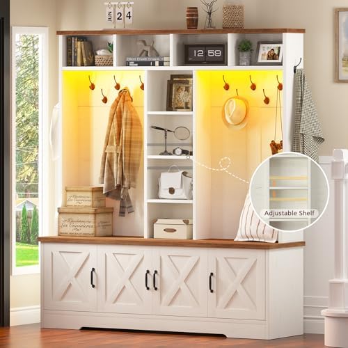 CSZZD Large Hall Tree with Bench, RGB LED Lights & Entryway Storage