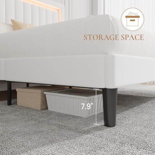 SHA CERLIN Full Size Velvet Bed Frame with LED Light, White
