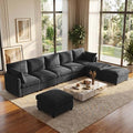 Iroomy Modular Sectional Couch for Living Room, Spring Cushion Seating, Modern Convertible Cloud Sofa with Ottoman, Black