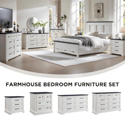 ACCOHOHO 52" Wide Farmhouse 6 Drawer Dresser for Bedroom, Off White
