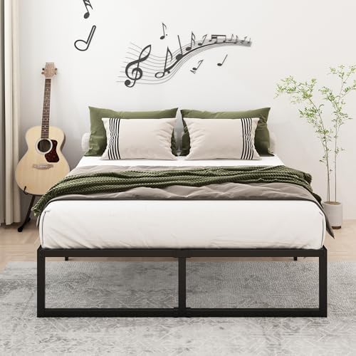 Lutown-Teen 14 Inch Full XL Size Bed Frame No Box Spring Needed, Heavy Duty XL Full Metal Platform Beds with Sturdy Steal Slats for Mattress Foundation, Easy Assembly, Noise Free, Black