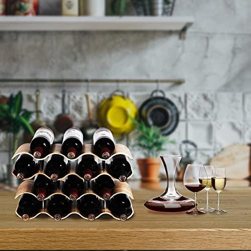 Countertop Wine Rack - 14 Bottle Freestanding Wine Bottle Holder Stand - 4 Tier Wooden Wine Storage Rack - Wavy Wine Organizer for Cabinet Pantry Home Kitchen Bar