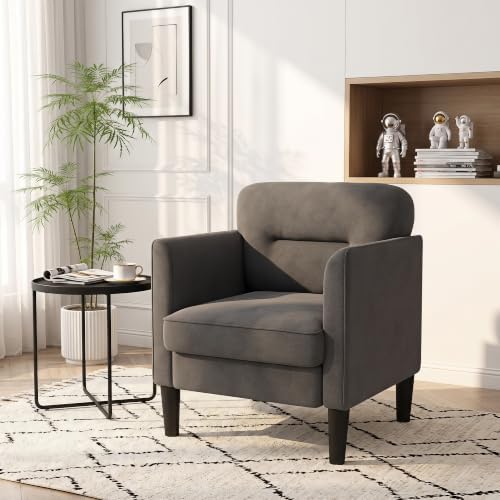 Kromax Accent Chair for Living Room, Comfy Upholstered Armchair, Grey