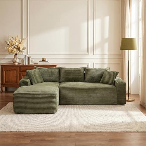 95" L-Shaped Cloud Sectional Couch, Left Facing Modular Compressed Boneless Sectional Sofa with Chaise Lounge, Plush Corduroy Boneless Corner Sofa for Living Room