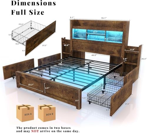 LUXOAK 5-Piece Farmhouse Bedroom Set - Full Storage Bed & Dresser, Brwon
