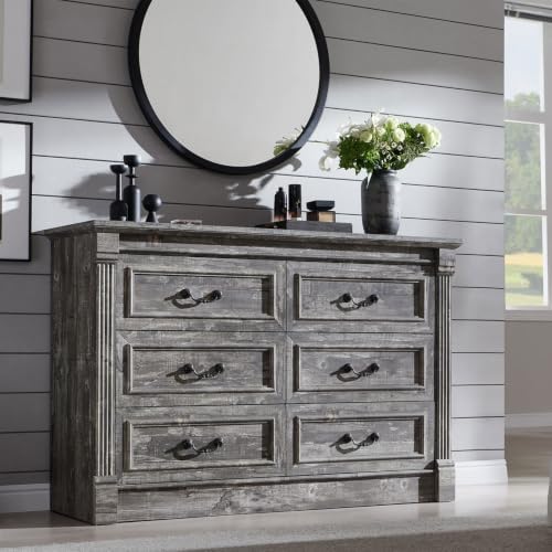Aitjunz Farmhouse 47'' Wide 6 Drawer Dressers for Bedroom, Light Grey