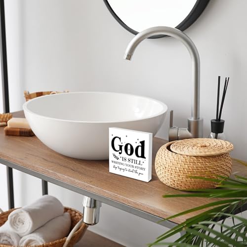 Farmhouse Decor, Christian God Home Decorations, Aesthetic Entry Way Table Shelf Wood Box Decor, Living Room Table Accessories, Boho Office Decorations For Work (02)