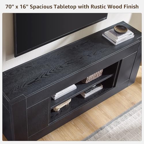 OKD Modern 70" TV Stand for 80" TV, Thick Block Media Console, Black Oak