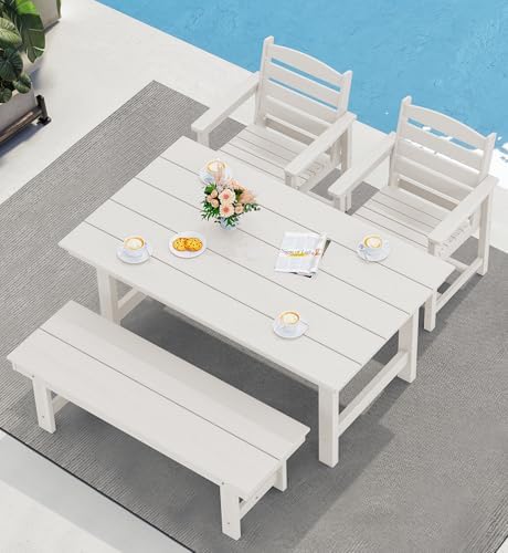 SERWALL Patio Dining Chair Set of 2,All Weather HDPE Dining Chair, White