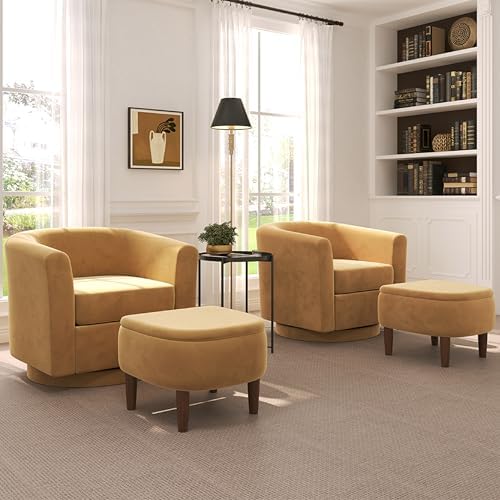 360° Swivel Accent Chair with Storage Ottoman Set of 2