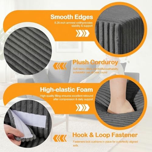 Oversize Loveseat Boneless Convertible Sofa Bed, Folding Floor Futon Sleeper Sofa Queen Size Couch Bed- Boneless Foldable Couch, Corduroy Pull Out Sofa Bed with 5 Pillows for Living Room & Bedroom
