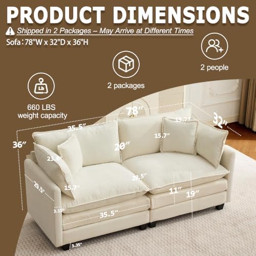 78" Modular Sectional Sofa, Cloud Loveseat Couch for Living Room