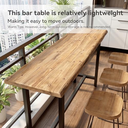 LITTLE TREE Solid Wood Counter Height Table with Metal Footrest - 63-Inch Long Bar Table for Home, Seats up to 6, Easy Assembly, Brown + Black