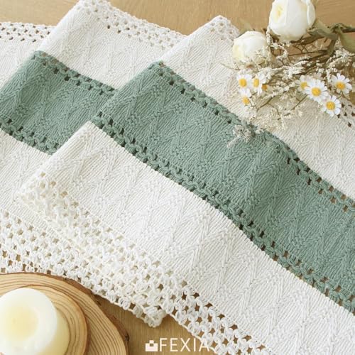 FEXIA Boho Table Runner for Home Decor 12x36 Sage Green Fall Decorations