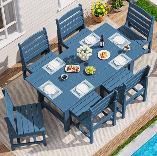 SERWALL Armless Outdoor Dining Set, Patio Dining Set for 6, Blue