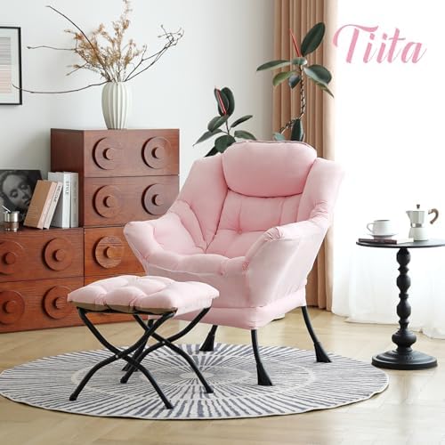 Tiita Lazy Chair with Ottoman, Comfy Reading Accent Chair, Pink