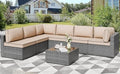 Shintenchi 7 Pieces Outdoor Patio Furniture Sets, Patio Sectional Sofa Couch, Gray PE Wicker Furniture Modular Patio Conversation Sets Patio Sofa with Washable Cushions, Gray/Khaki