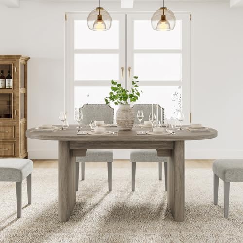 GarveeHome 63" Long Oval Dining Table with Wooden Base for 4-6 People