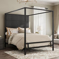 LUMISOL Canopy Bed Frame King Size Tall Upholstered Headboard, Black Grey