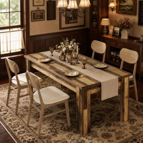 Garvee Wood Farmhouse Dining Table for 4-6, Heavy Duty Large Kitchen Table, 63 Inches Long Rectangular Dining Room Tables with Strong Legs, 1.18" Thickness Tabletop, for Big Family, Rustic Brown