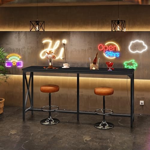 CHOEZON 63'' Bar Table, Kitchen Dining Table with Power Outlet and Footrest, Industrial Style, for Pub, Living Room, Black TBT07UBB
