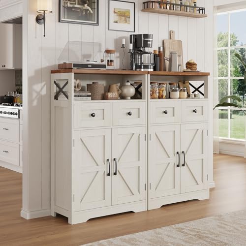 Farmhouse Storage Cabinet Set of 2, Small Kitchen Pantry Coffee Bar Cabinet
