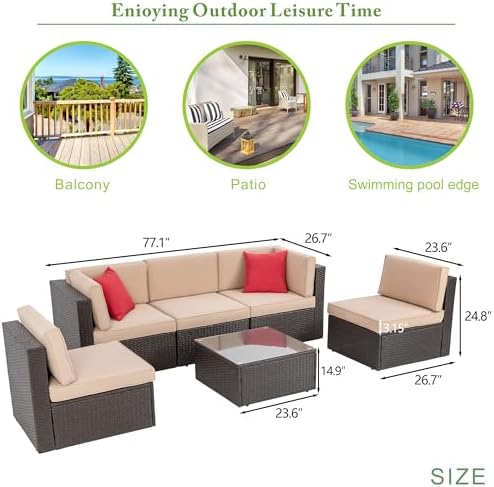 Vongrasig 6 Piece Patio Furniture Set, Small Outdoor Sectional Sofa Couch