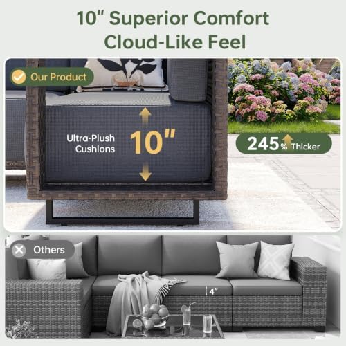 Aoxun Patio Furniture Set, 6 Piece Outdoor Sofa Set, Brown/Dark Gray