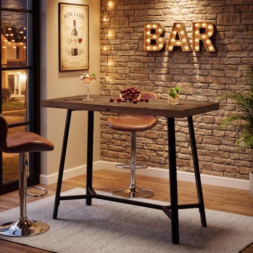 41.3" Solid Wood Bar Table with Metal Base
