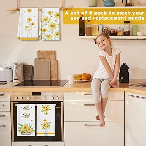Redbaker 6 Pcs Sunflower Kitchen Towels Yellow Daisy Dishcloth Decorative