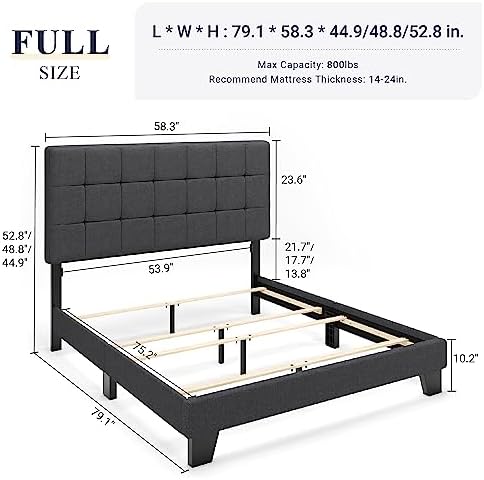 Allewie Full Size Panel Bed Frame Box Spring Needed Dark Grey