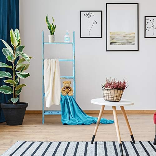 Blanket Ladders for the Living Room, Blanket Holder 5-Tier Blue