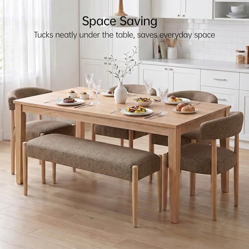 VKNOW Upholstered Dining Room Set for 4, Mid-Century Modern Dining Chairs Set of 2 and Dining Bench with Rubberwood Legs, for Dining Room, Living Room, Kitchen, Dark Brown