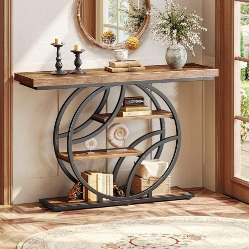 Huuger 47.2 Inch Entryway Table, Industrial Console Sofa Table with Storage