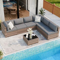 Shintenchi 7 Piece Outdoor Patio Furniture Set with Brown PE Rattan, Gray