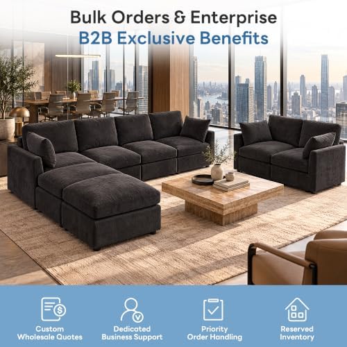 Iroomy Sectional Couch for Living Room, Comfy L Shaped Convertible Sofa, 4 Seater Modern Chenille Sofa with Ottoman,Black